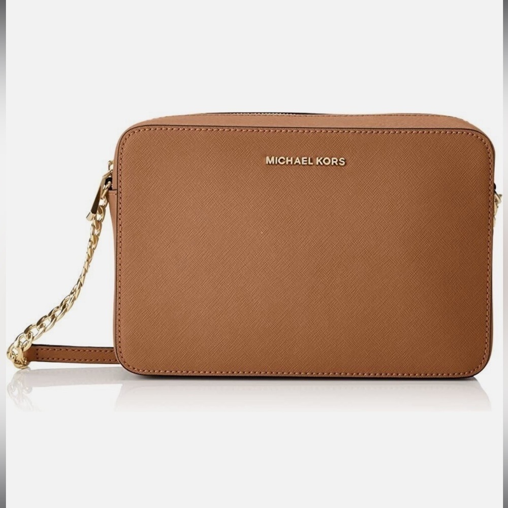 Michael Kors Jet Set Large Saffiano Leather Crossbody Bag in Luggage NWT - Picture 4 of 9